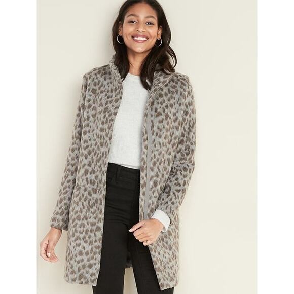 Old Navy Women's Beige Gray Leopard Soft-Brushed Cardigan Coat Jacket Size XS - Picture 1 of 7